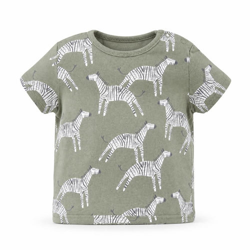 NEXT Boys Green Geometric Cotton Basic T-Shirt Size 0-3 Months Round Neck Snap - Zebra