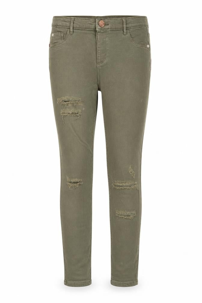River Island Girls Green Cotton Skinny Jeans Size 10 Years Regular Zip - Distressed