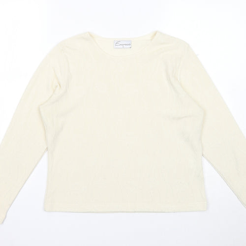 Emreco Womens White Round Neck Polyester Pullover Jumper Size 12