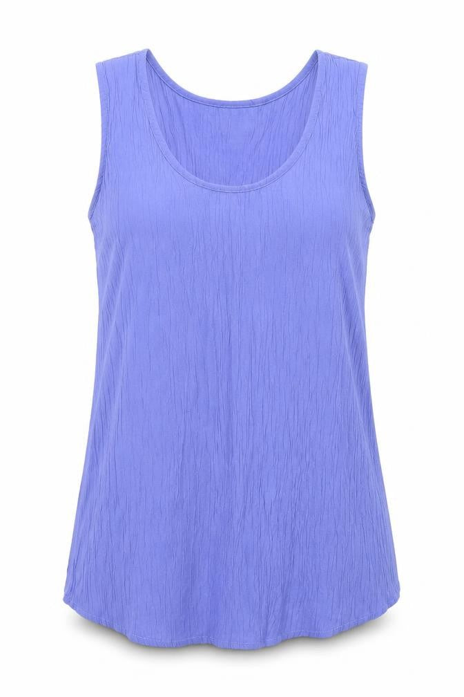 Front view of Essentials women’s purple viscose basic tank, size UK 12, round neck