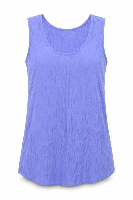Front view of Essentials women’s purple viscose basic tank, size UK 12, round neck