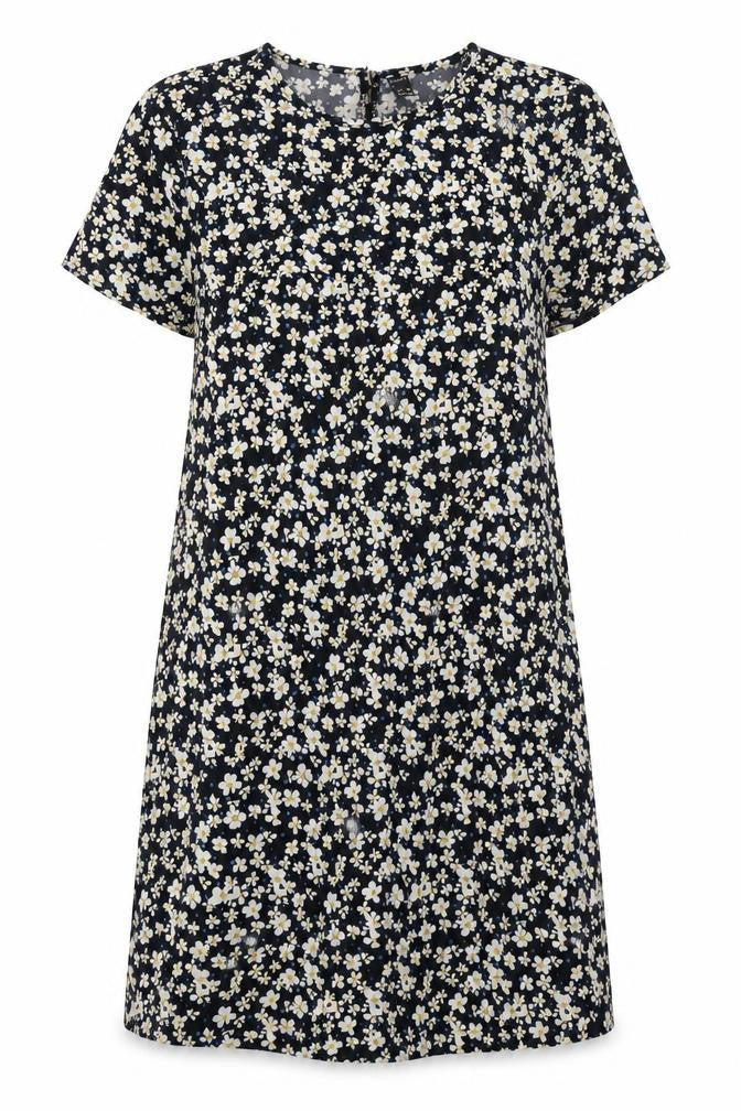 Front view of SHEIN women’s black floral polyester a-line, size M, round neck button