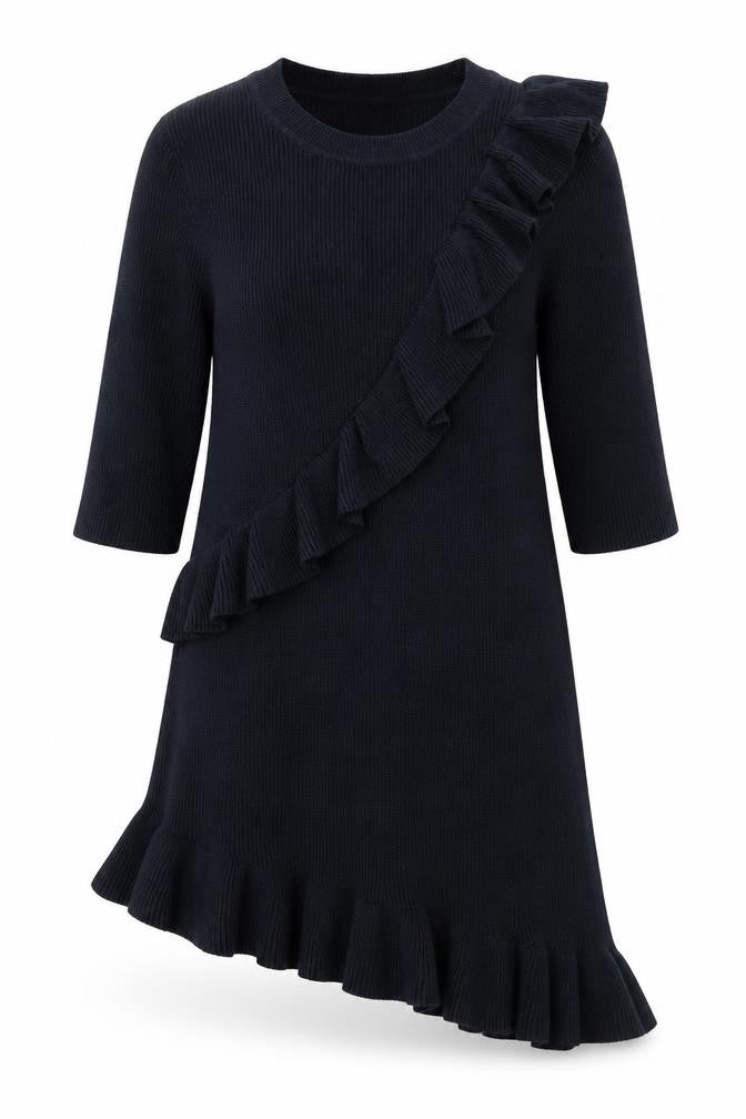 Front view of Next women’s blue boat neck polyester jumper, size UK 12, - asymmetric