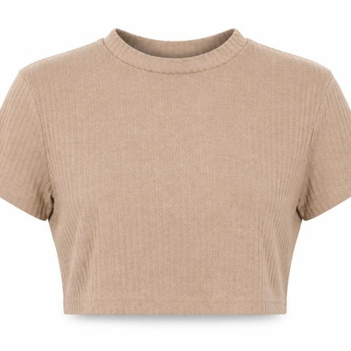 SheIn Womens Brown Polyester Cropped T-Shirt Size XL Mock Neck
