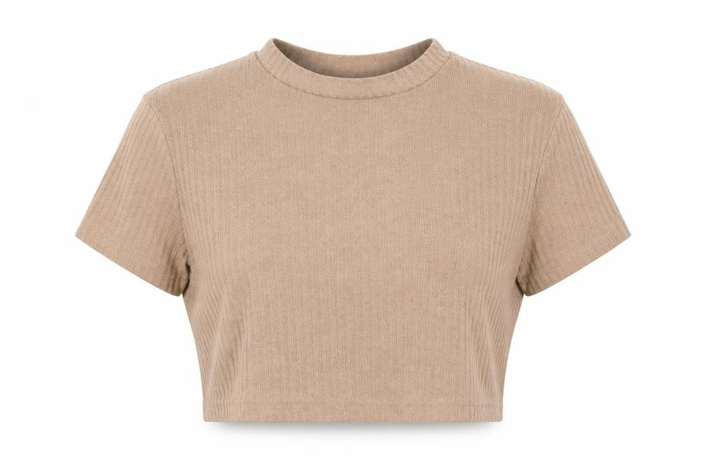 SheIn Womens Brown Polyester Cropped T-Shirt Size XL Mock Neck