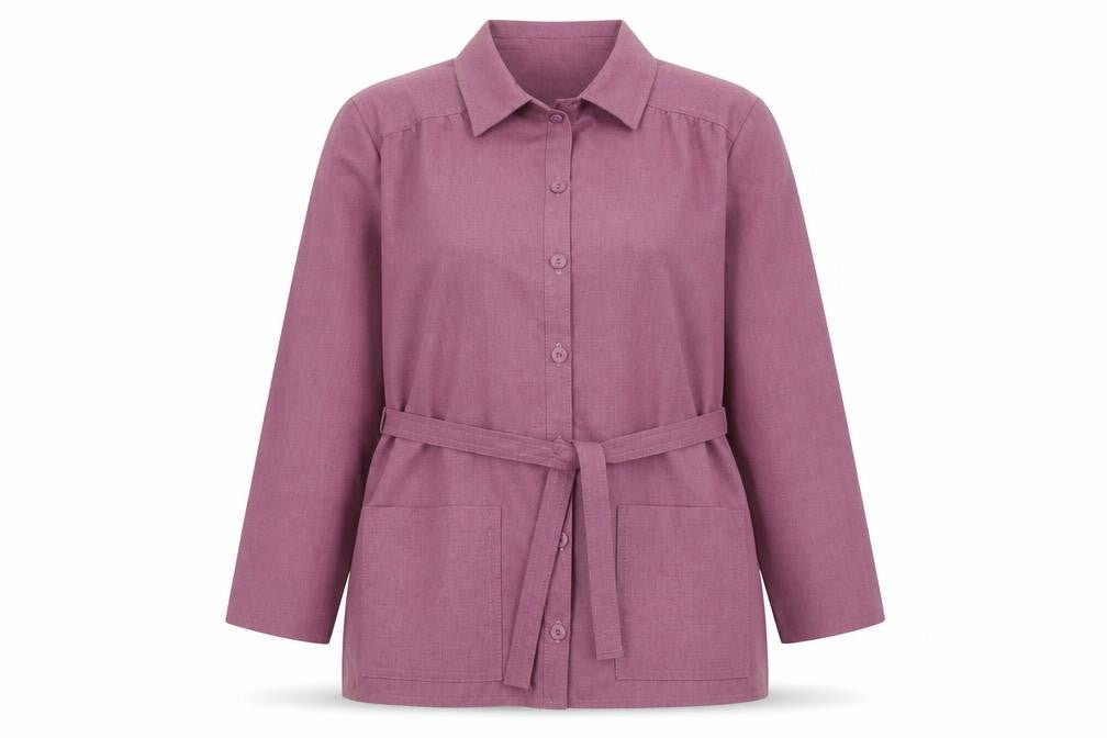 Front view of Dereta women’s purple polyester basic button-up, size UK 16, collared