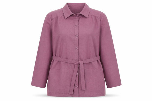 Front view of Dereta women’s purple polyester basic button-up, size UK 16, collared