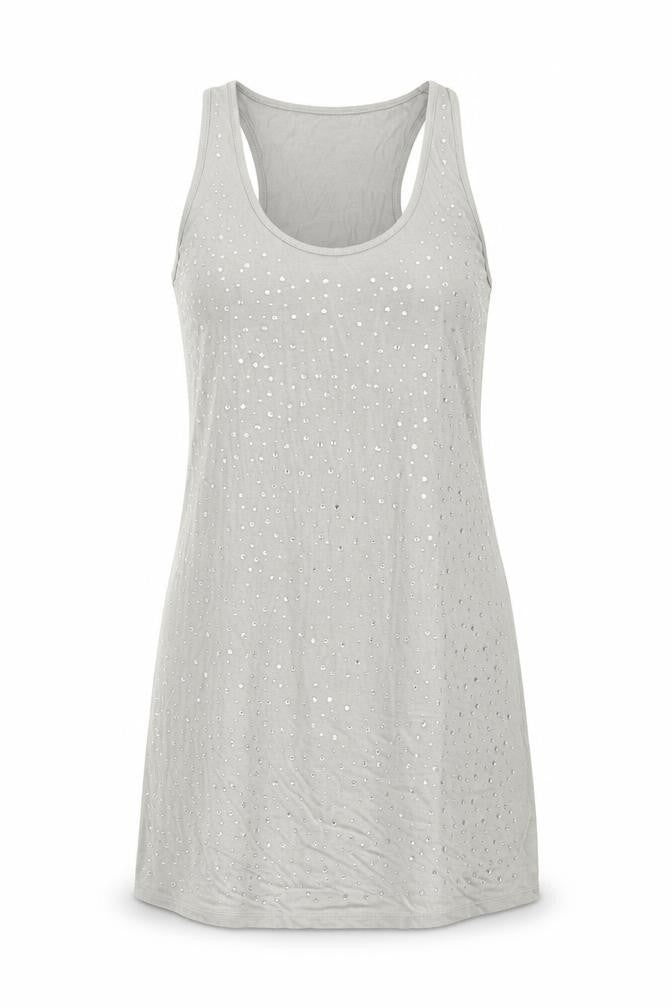 Front view of Oasis women’s green viscose basic tank, size M, round neck