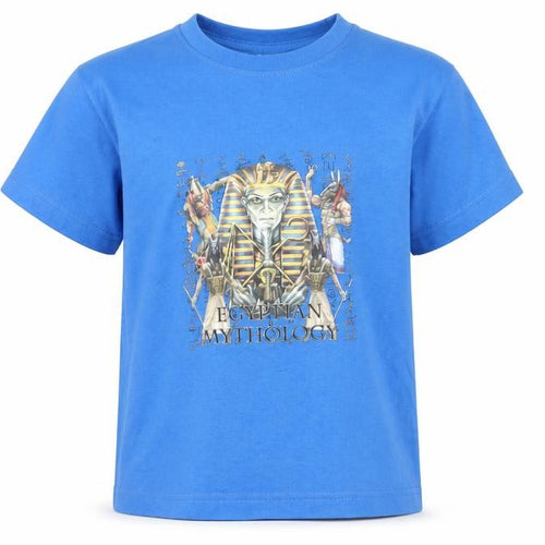 Crocodile Boys Blue Cotton Basic T-Shirt Size 6 Years Round Neck Pullover - Egyptian Mythology