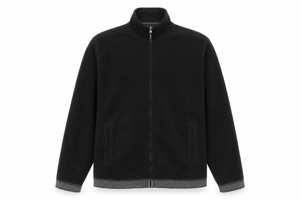 Front view of RWC Shop men’s black jacket, size M, zip