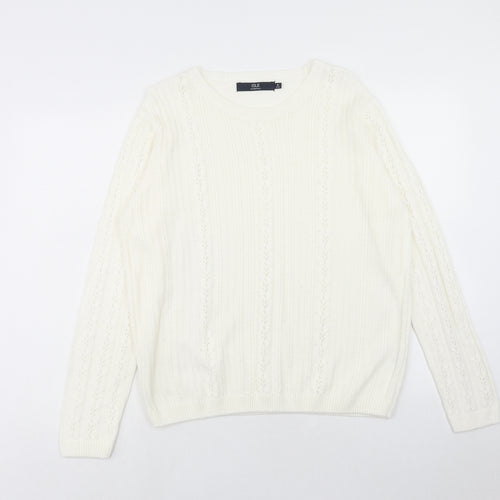 EWM Womens Ivory Crew Neck Acrylic Pullover Jumper Size M Pullover