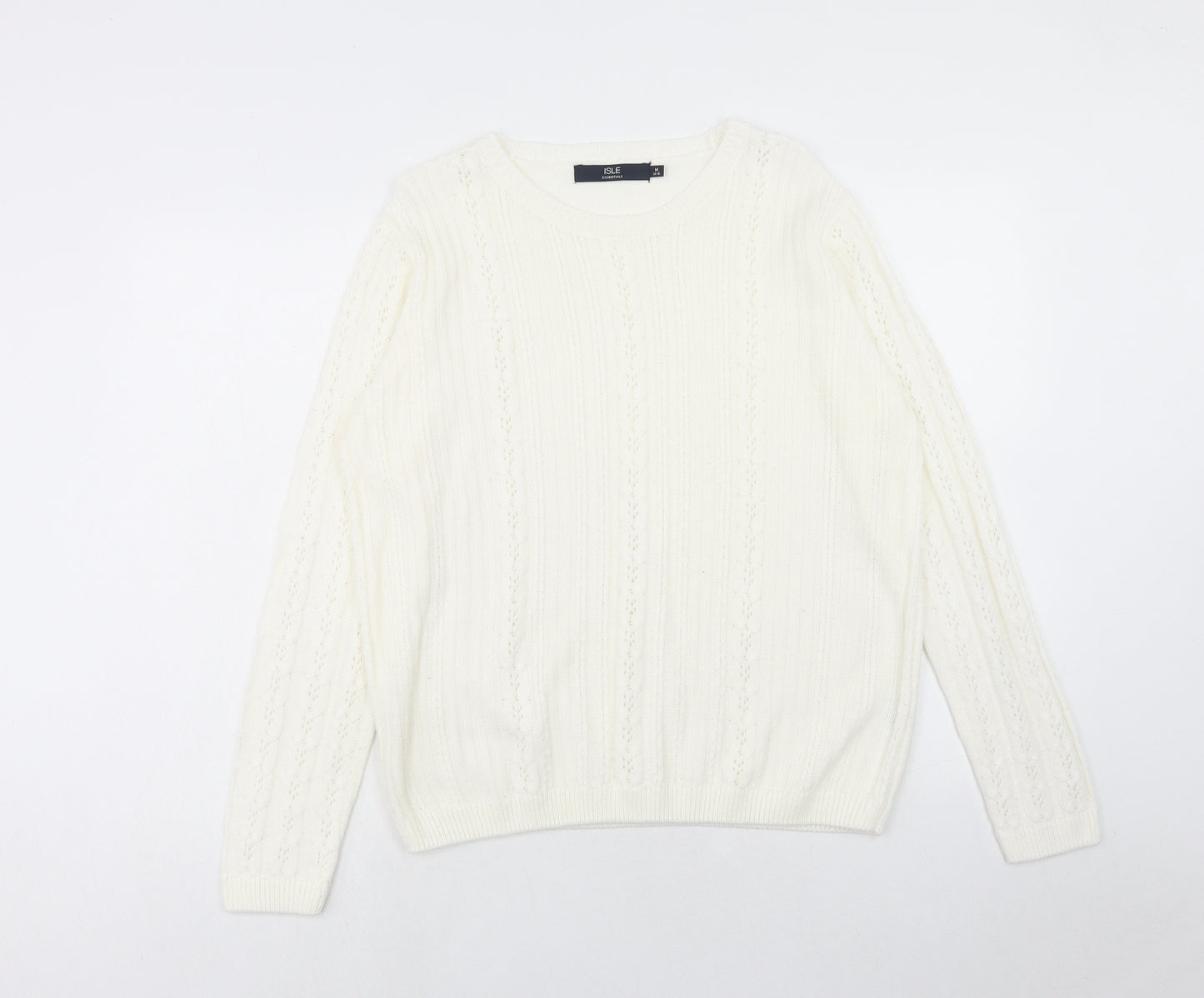 EWM Womens Ivory Crew Neck Acrylic Pullover Jumper Size M Pullover