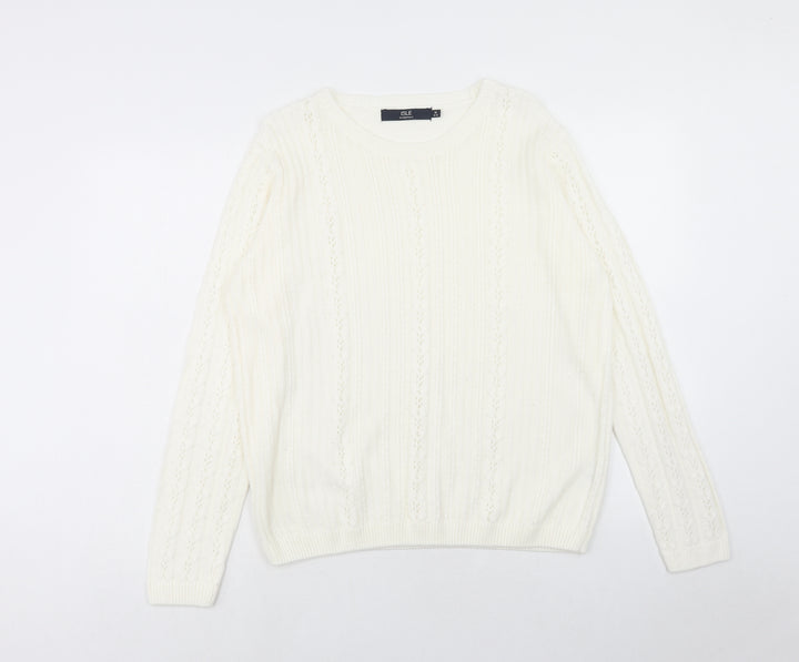 EWM Womens Ivory Crew Neck Acrylic Pullover Jumper Size M Pullover