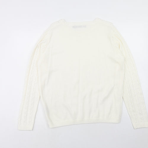 EWM Womens Ivory Crew Neck Acrylic Pullover Jumper Size M Pullover