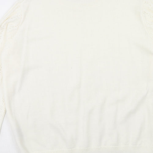 EWM Womens Ivory Crew Neck Acrylic Pullover Jumper Size M Pullover