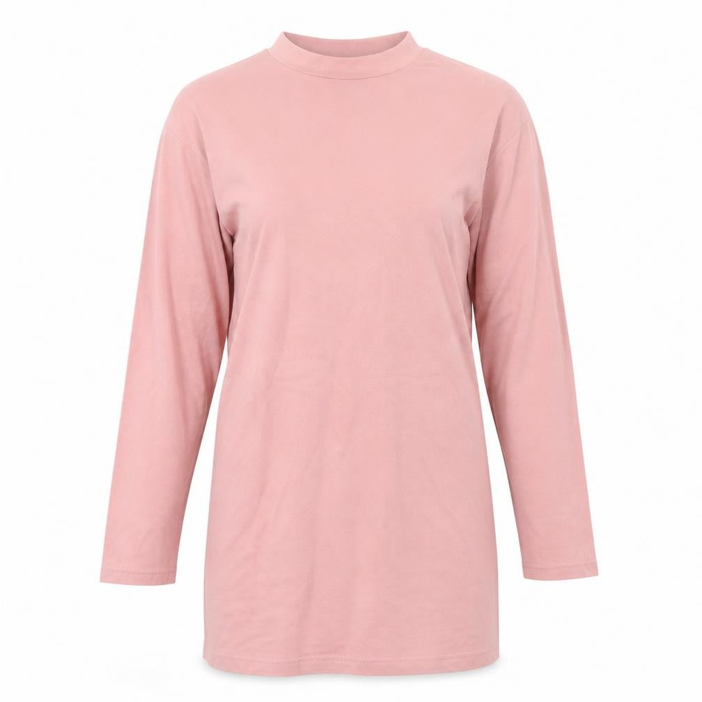 Front view of Missguided women’s pink polyester jumper dress, size UK 6, mock neck pullover