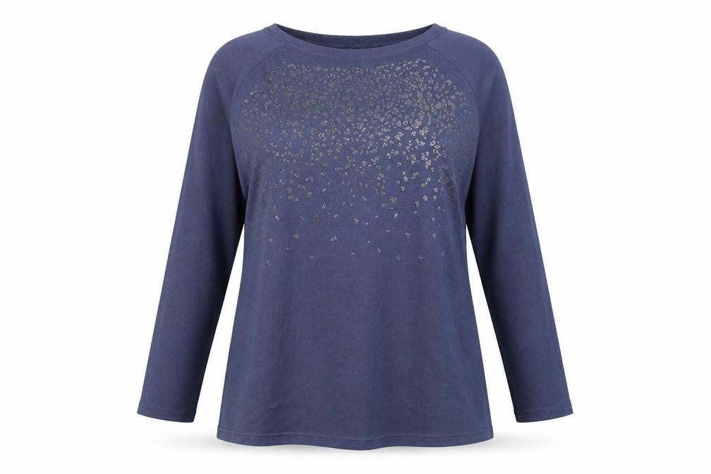 Front view of Marks & Spencer women’s purple boat neck polyester jumper, size UK 14