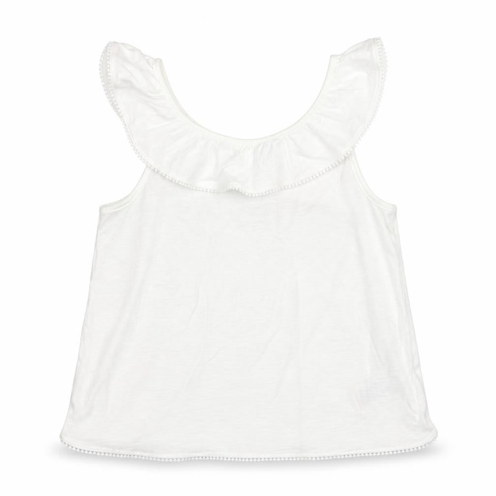 Front view of Oasis girls’ white cotton basic blouse, size 12, years round neck pullover
