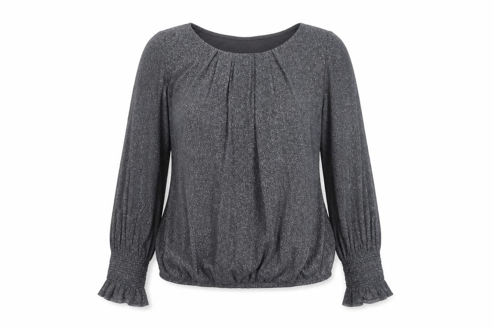 Front view of Wallis women’s silver geometric nylon basic blouse, size UK 10, round neck