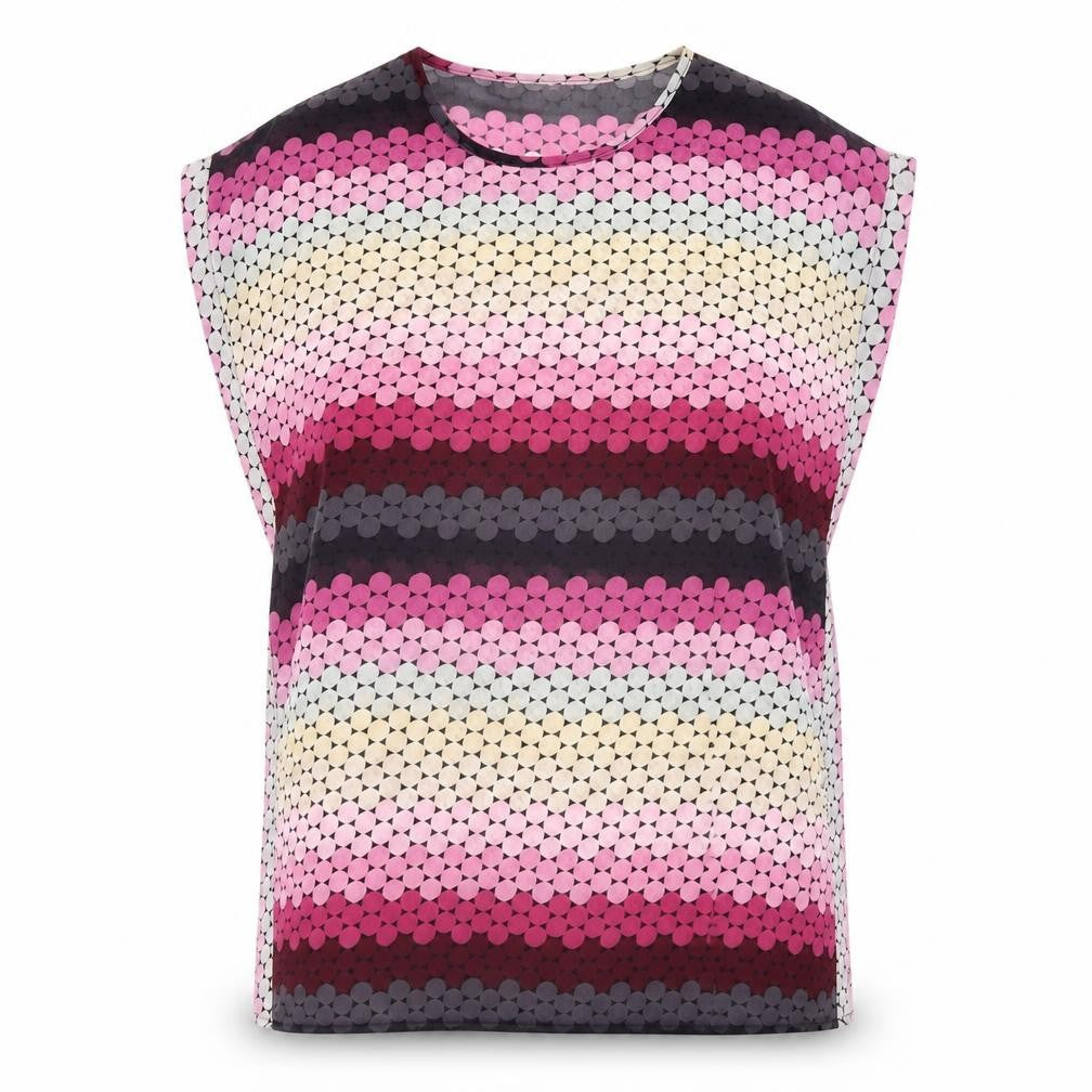 Front view of Voulez-Vous women’s multicoloured geometric polyester basic blouse, size S, round neck - size - s/m