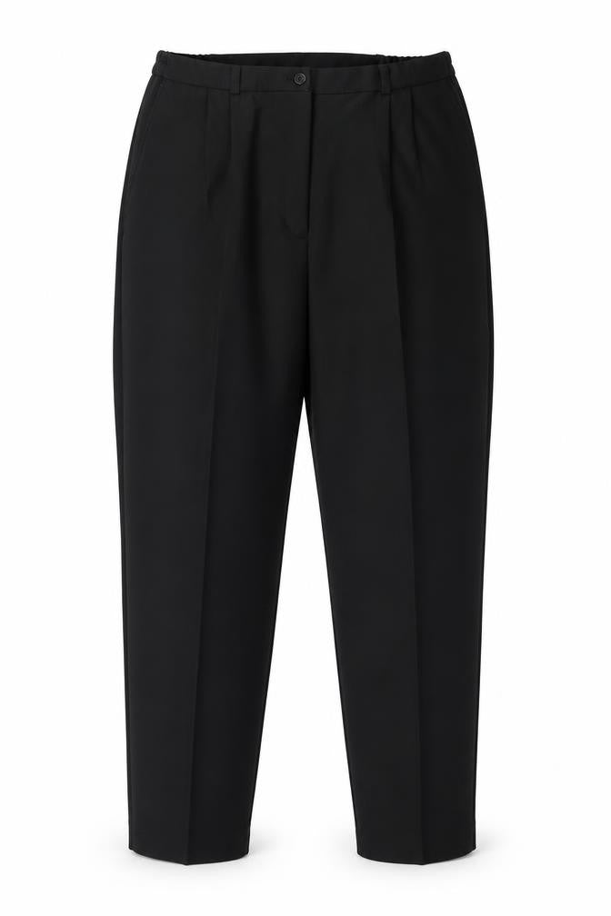 Front view of Daxon women’s black polyester trousers, size UK 18, regular zip