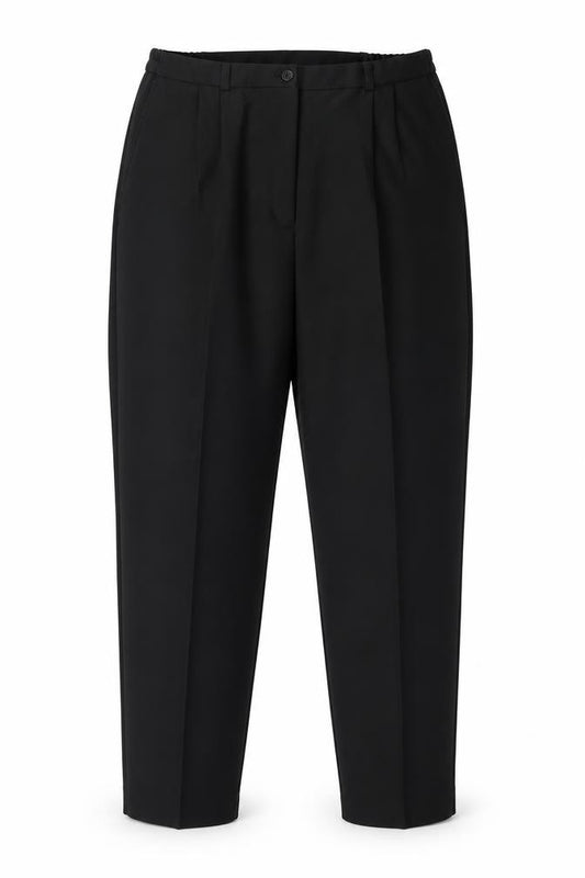 Front view of Daxon women’s black polyester trousers, size UK 18, regular zip