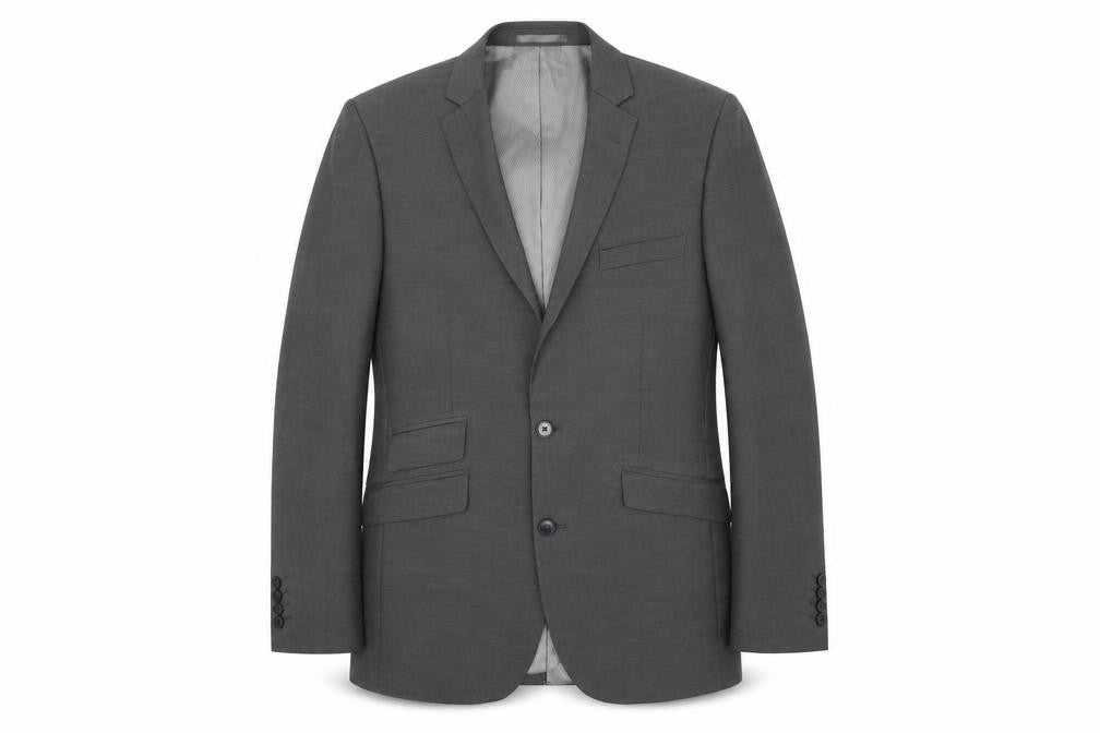 Front view of F&F men’s grey polyester jacket suit jacket, size 40, regular