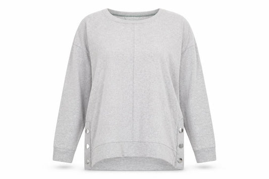 Front view of Next women’s grey boat neck polyester jumper, size UK 12