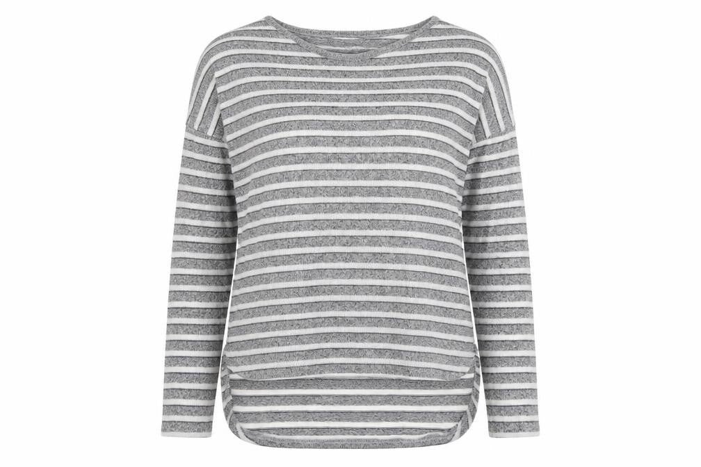 New Look Womens Grey Boat Neck Striped Polyester Pullover Jumper Size 8