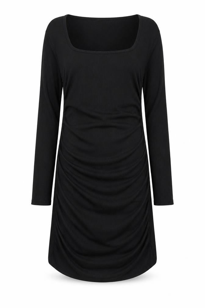 Front view of I SAW IT FIRST women’s black polyester shift, size UK 12, v-neck pullover