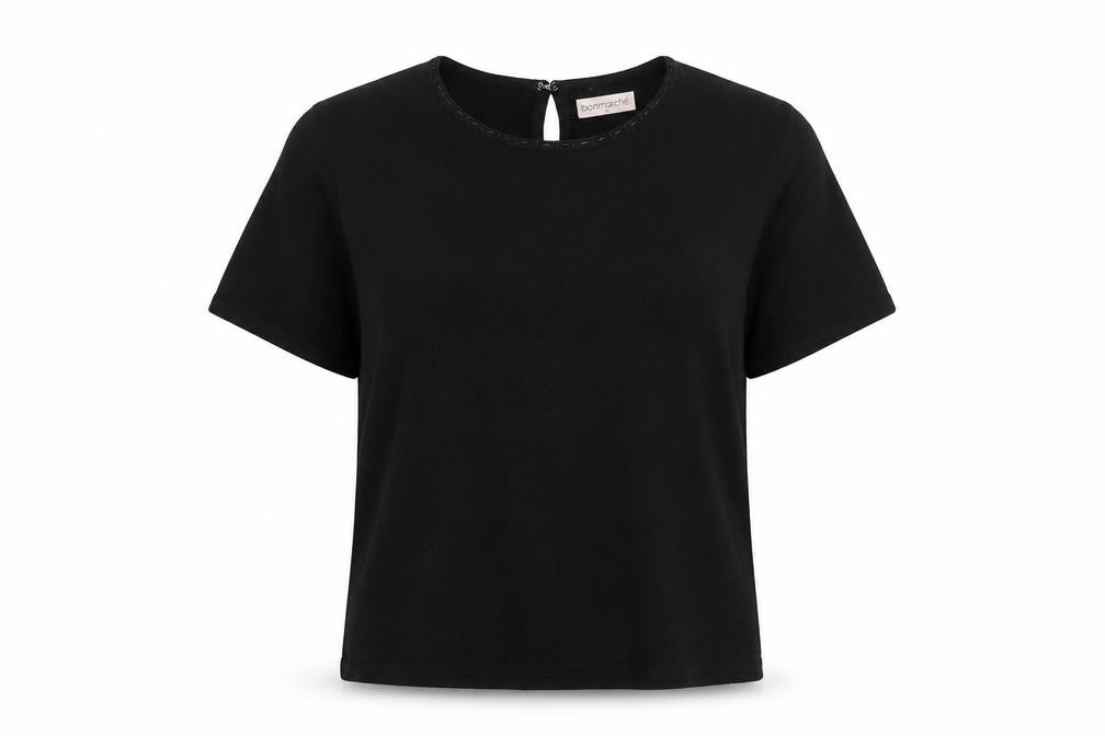 Front view of Bonmarché women’s black round neck acrylic jumper, size M