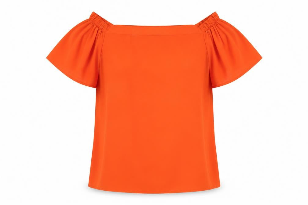 Front view of Peacocks women’s orange polyester basic blouse, size UK 8, boat neck