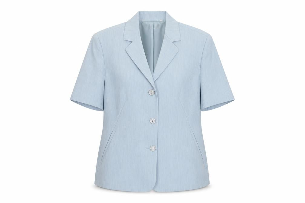 Front view of BHS women’s blue polyester jacket blazer, size UK 12