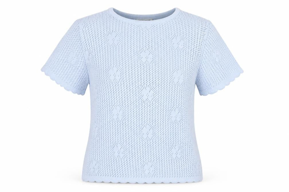 Bonmarché Womens Blue Round Neck Floral Acrylic Pullover Jumper Size S