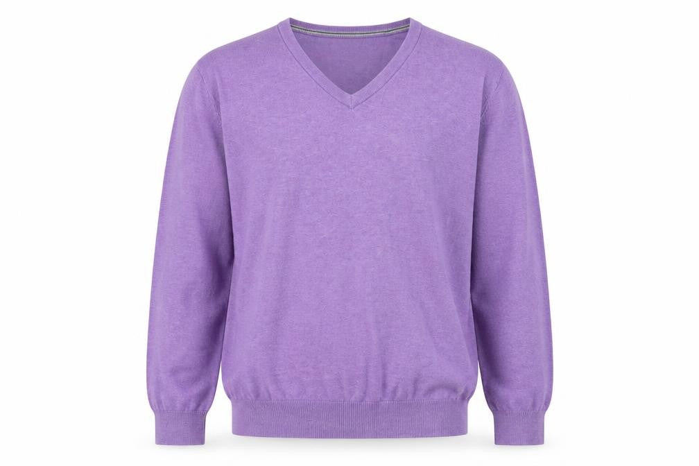 JP.Cole Mens Purple V-Neck Cotton Pullover Jumper Size L Long Sleeve