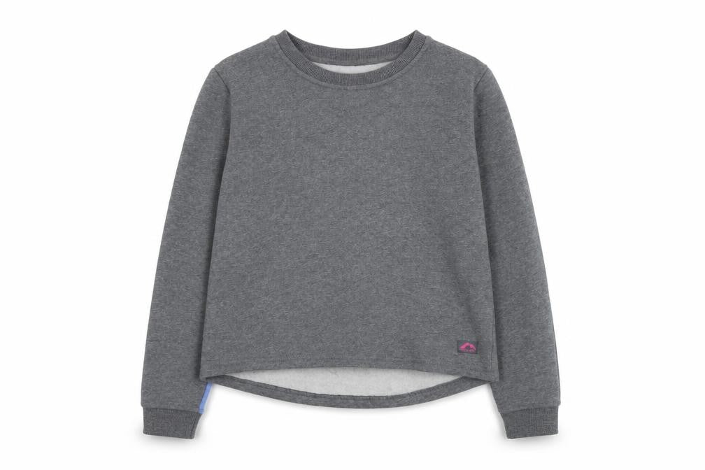 Front view of More Mile girls’ grey geometric cotton pullover sweatshirt, size 13-14, years pullover