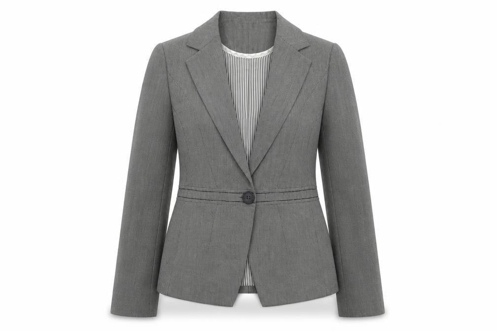 Front view of Next women’s grey polyester jacket blazer, size UK 8