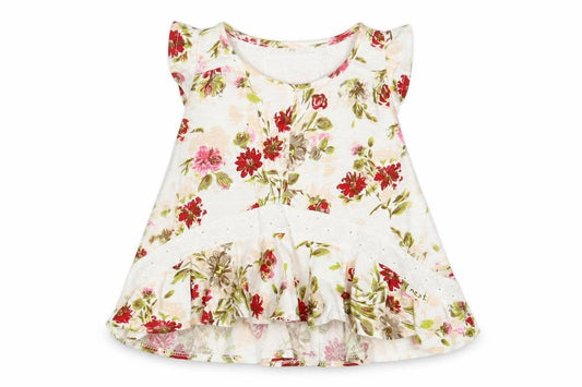 Front view of Next girls’ white floral 100% cotton a-line, size 3-6, months round neck pullover