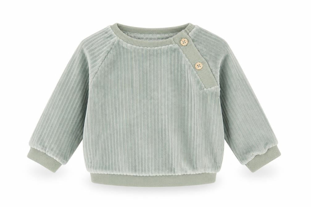 Front view of Tu boys’ green polyester basic t-shirt, size 3-6, months round neck button