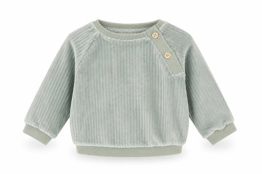 Front view of Tu boys’ green polyester basic t-shirt, size 3-6, months round neck button