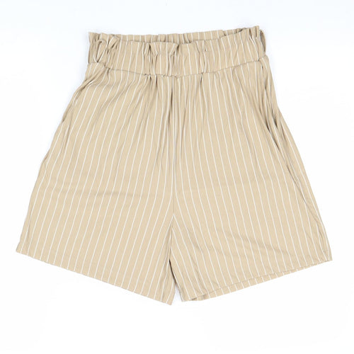 Mango Womens Brown Pinstripe Viscose Paperbag Shorts Size M Regular Pull On