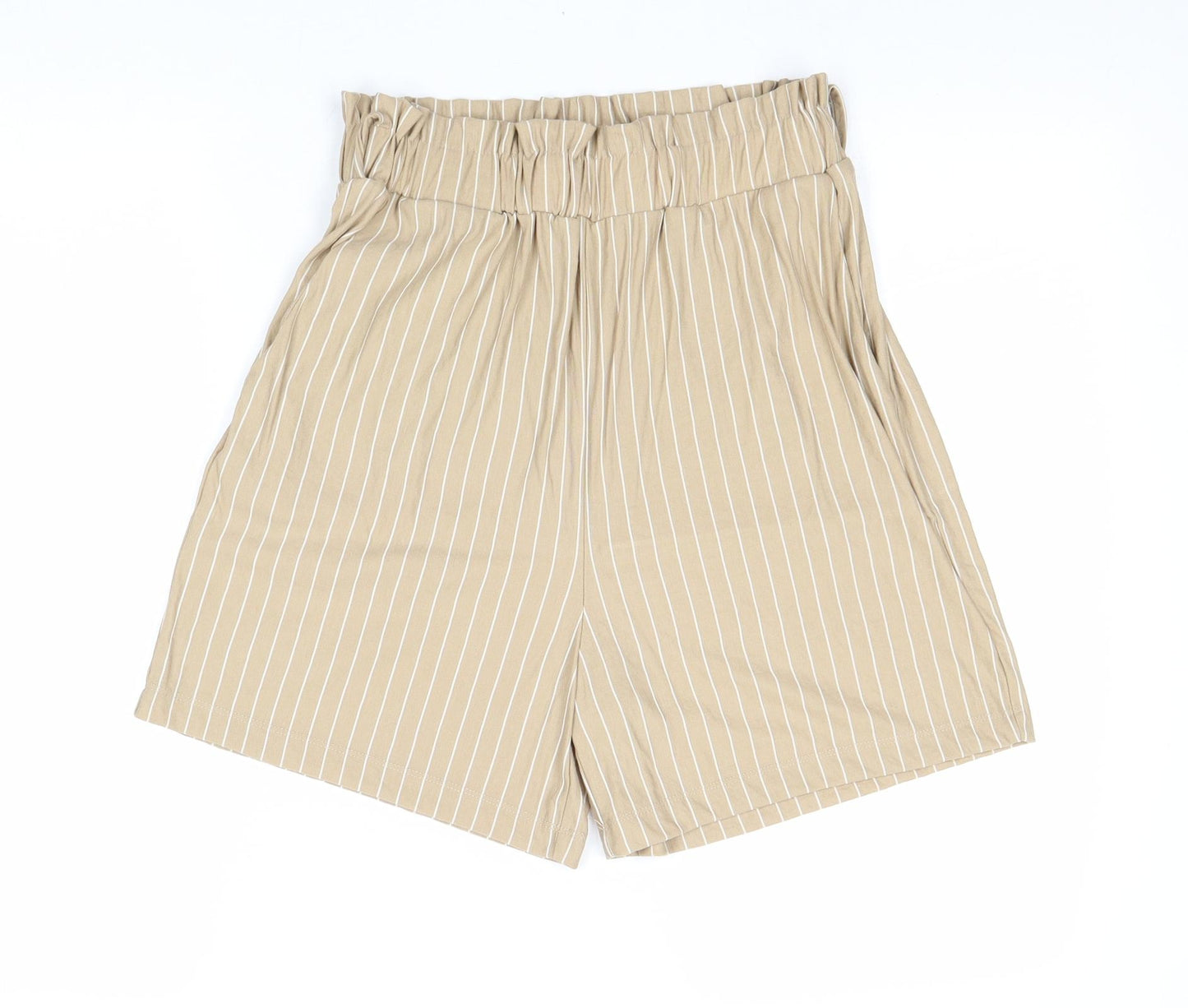 Mango Womens Brown Pinstripe Viscose Paperbag Shorts Size M Regular Pull On