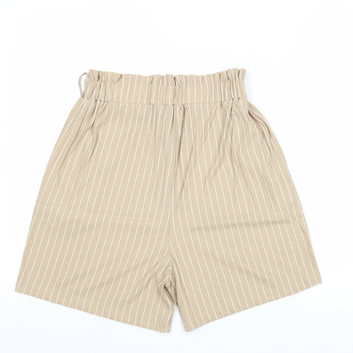 Mango Womens Brown Pinstripe Viscose Paperbag Shorts Size M Regular Pull On