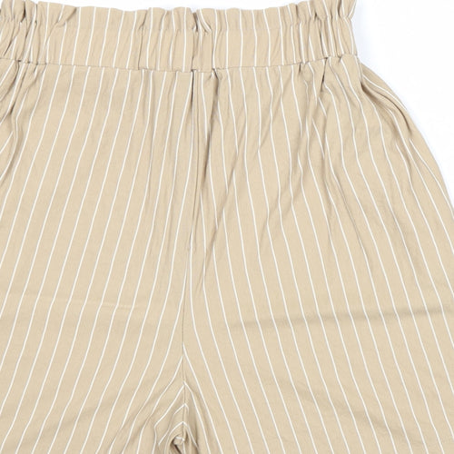 Mango Womens Brown Pinstripe Viscose Paperbag Shorts Size M Regular Pull On