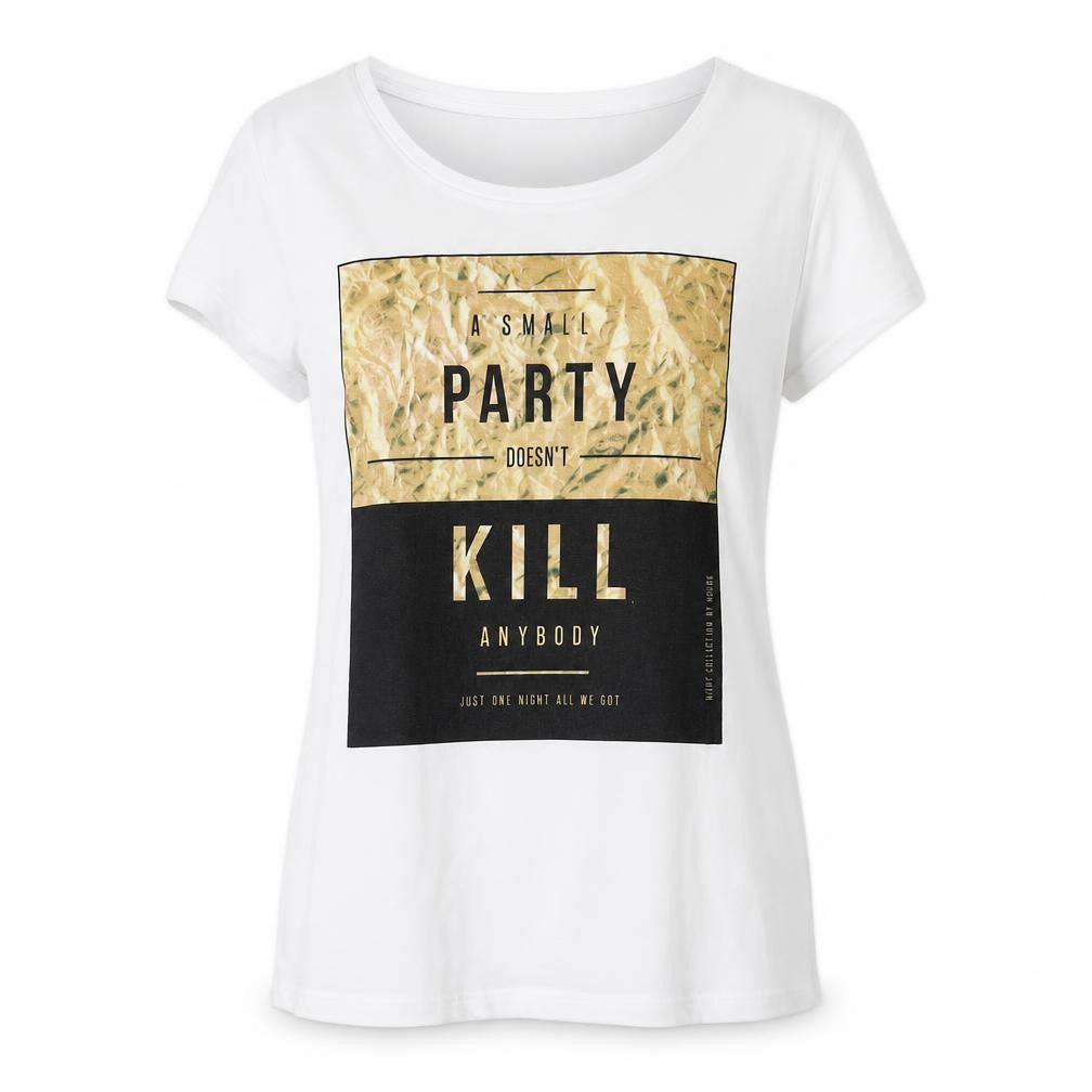 Front view of House women’s white polyester basic tank, size L, round neck - a small party doesn't kill anybody