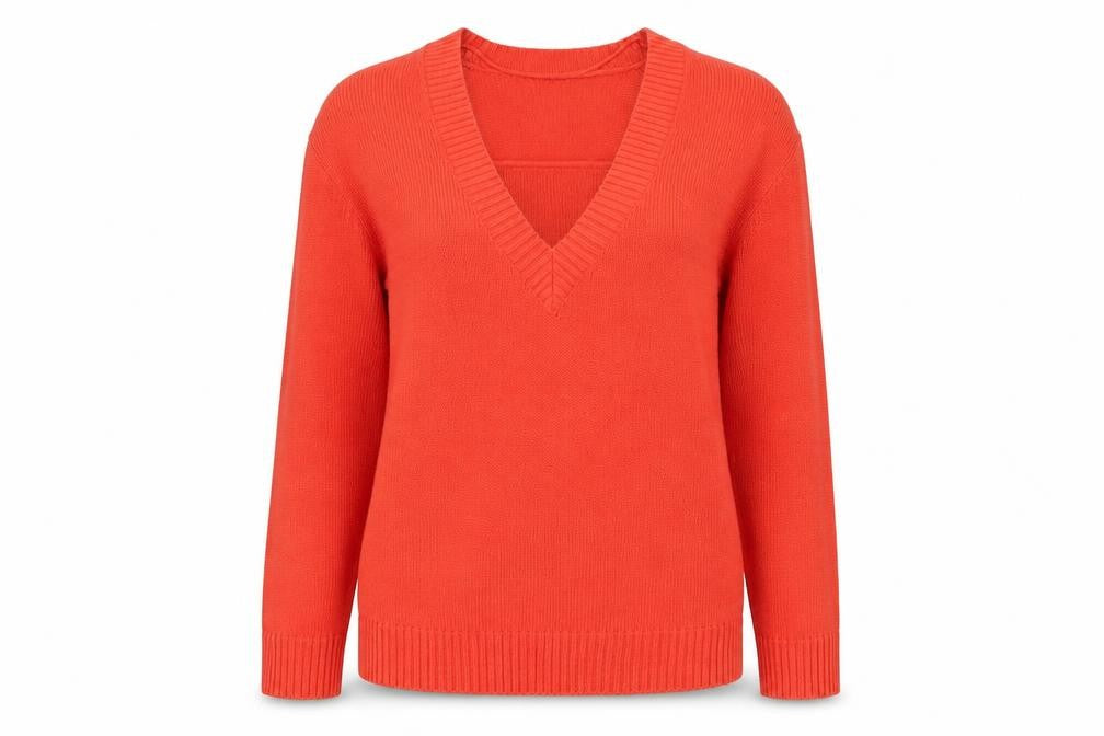 BPC Womens Red V-Neck Acrylic Pullover Jumper Size 12 - Size 12-14