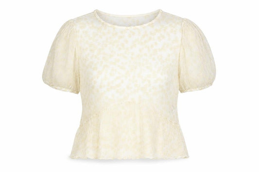 Front view of Primark women’s yellow animal print polyester basic blouse, size UK 12, round neck -, size UK 12-14