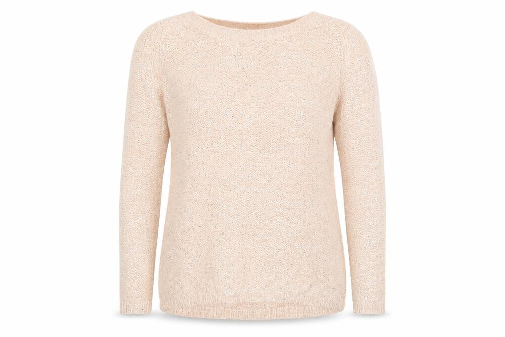 Front view of Atmosphere women’s pink boat neck acrylic jumper, size UK 10