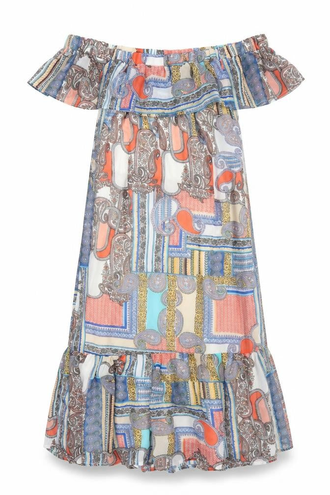 Cutie Womens Multicoloured Geometric Polyester A-Line Size 8 Off the Shoulder Zip