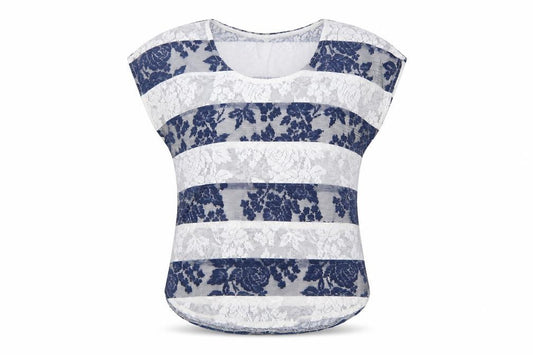 Front view of Atmosphere women’s blue geometric polyester basic blouse, size UK 8, round neck